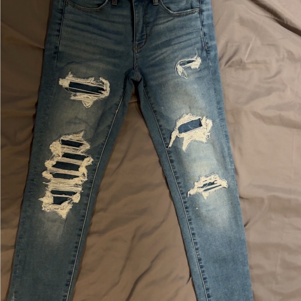 American Eagle Outfitters Blue Skinny Distressed Jeans